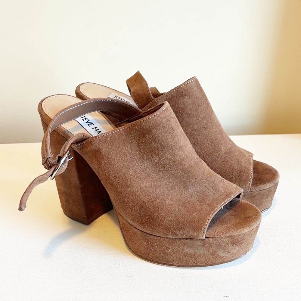 Steve Madden Carter Slingback Suede Camel Chunky Sandal Heel Size 5.5 - Picture 2 of 11